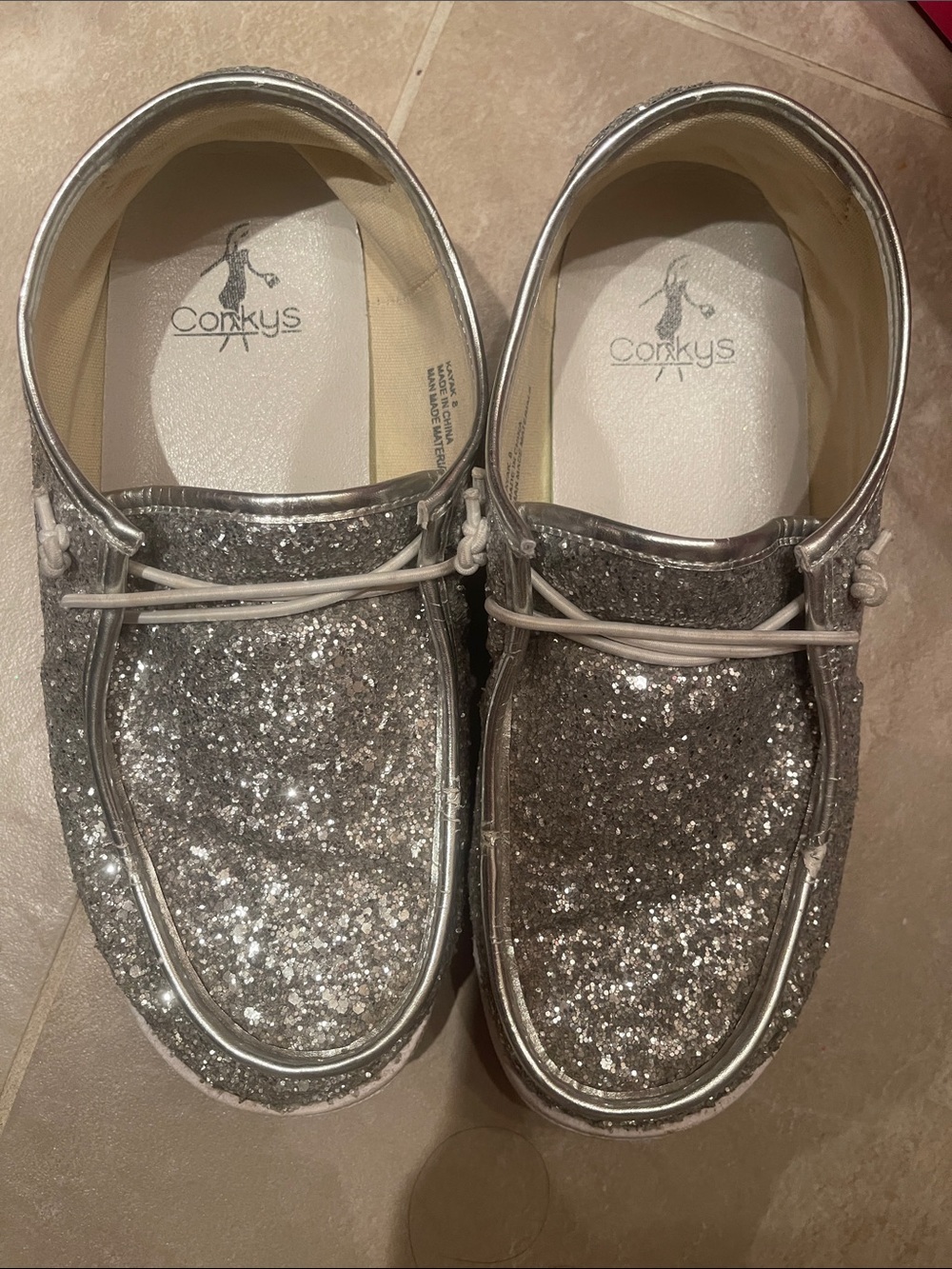 Corkys Silver Glitter Moccasin Boat Shoes